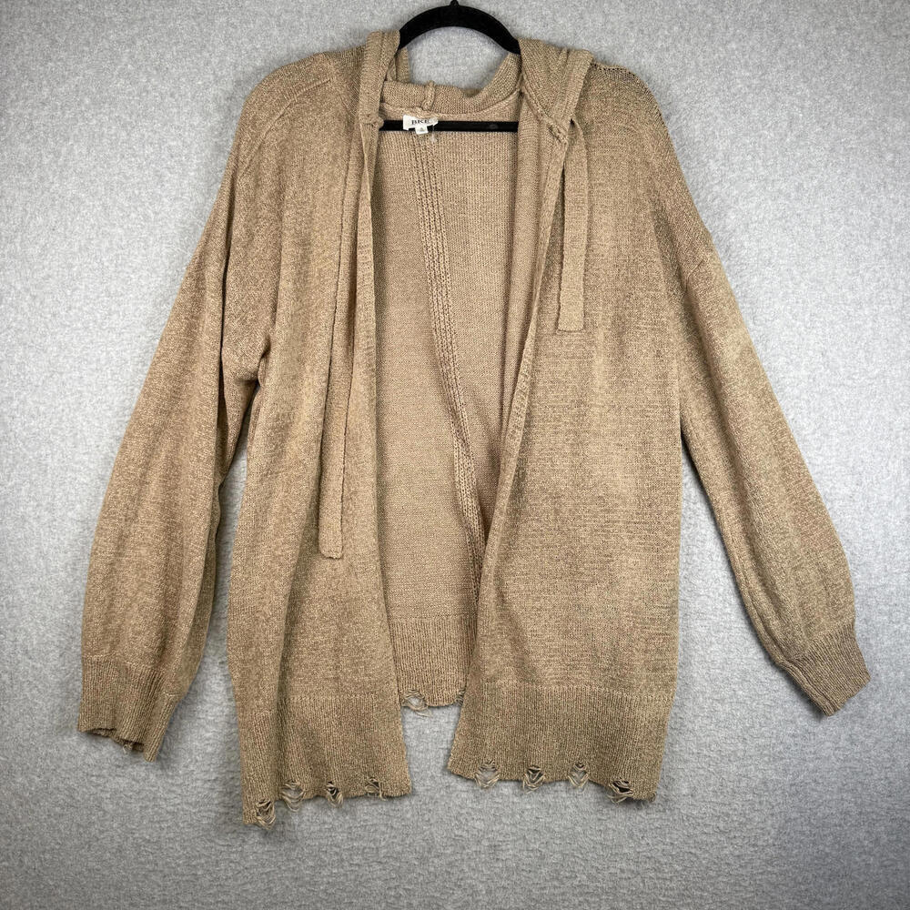 BKE Women's Size Small Light Brown Acrylic Blend Distressed Cardigan Sweater